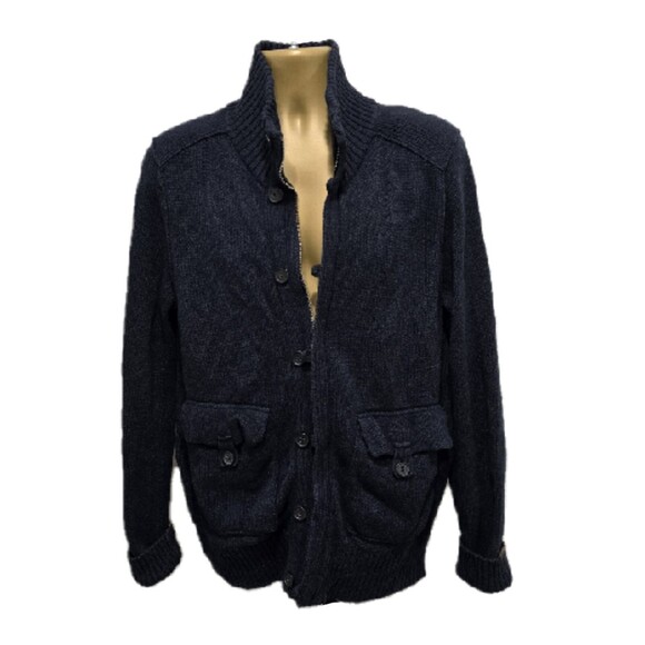 Banana Republic Blue Wool Blend Pockets Full Zip Cardigan Sweater Mens M Preppy - Picture 10 of 10